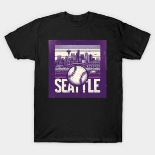 Retro Vintage Cityscape Seattle Baseball T-Shirt